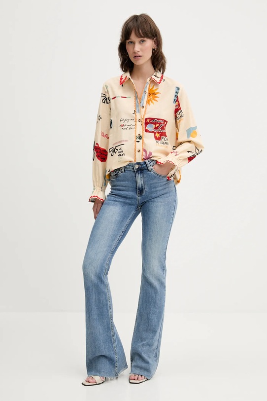 Košulja s dodatkom lana Never Fully Dressed NFDTO1765 bež SS25