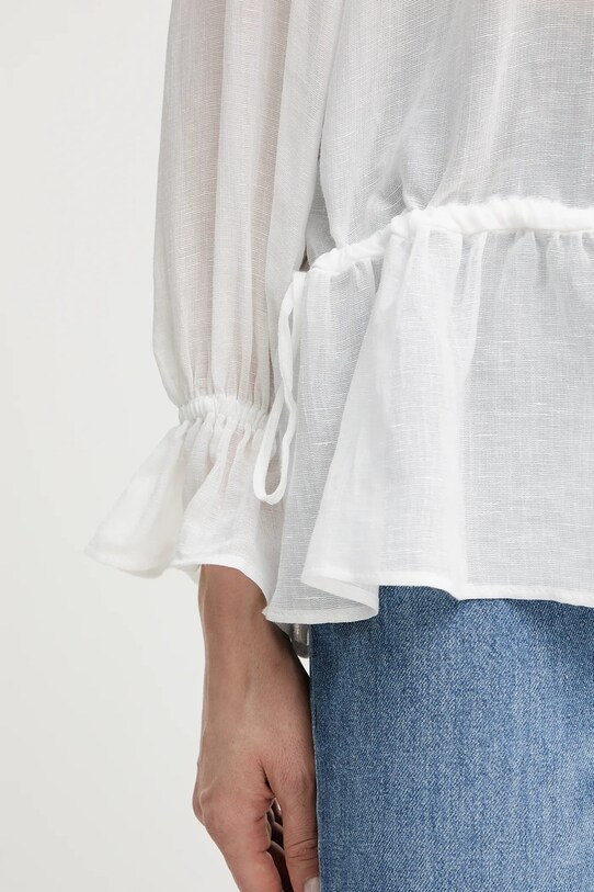 Weekend Max Mara bluzka z domieszką lnu 2515191013600 biały