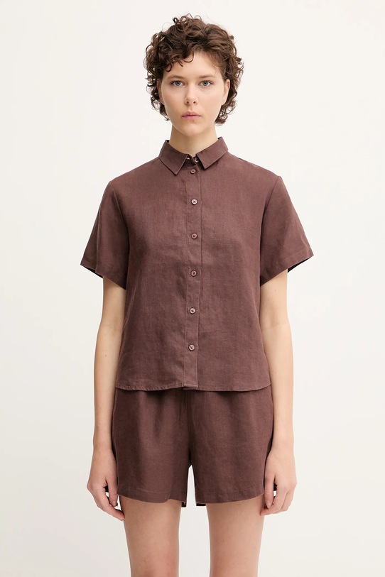 Сорочка з льону Samsoe Samsoe MINA casual коричневий F23900009