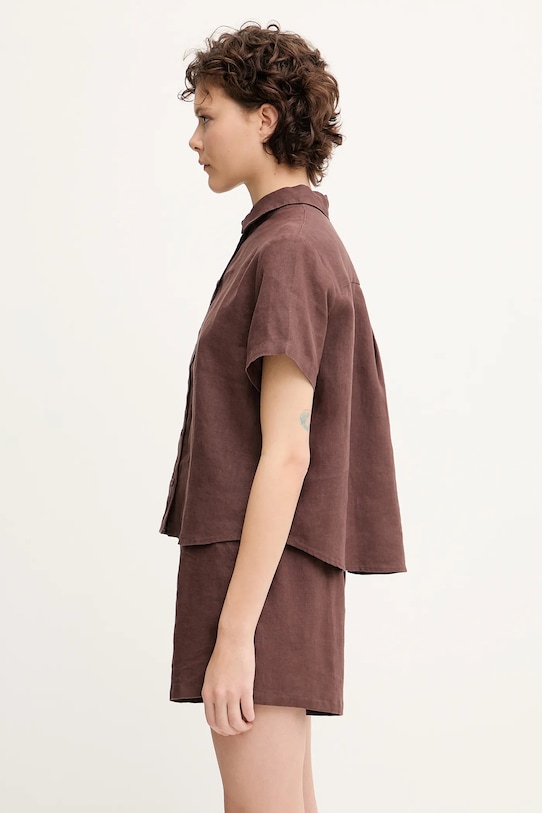 Samsoe Samsoe camicia di lino MINA F23900009 marrone SS25