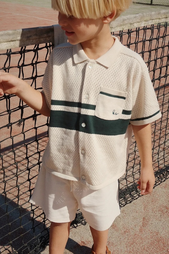Konges Sløjd cămașă de bumbac pentru copii HAI KNIT SHIRT GOTS scurt bej KS103313