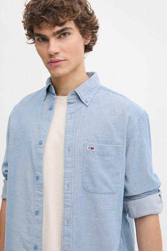 Tommy Jeans camasa din velur albastru DM0DM20672