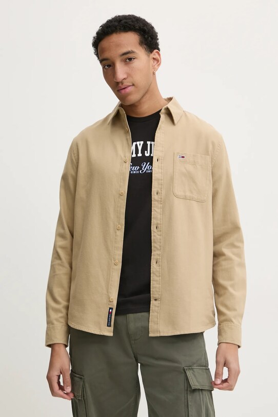 Tommy Jeans cămașă din bumbac lung verde DM0DM20669