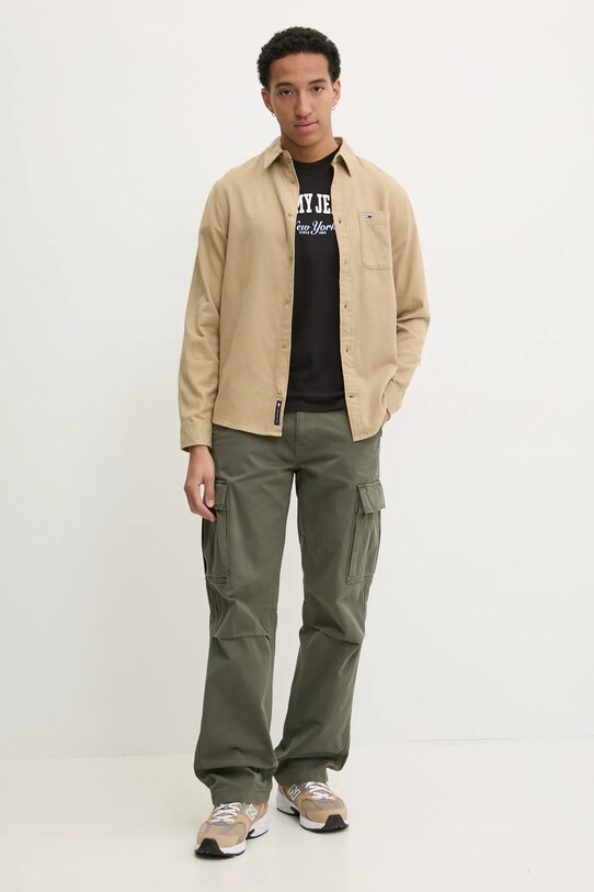 Tommy Jeans cămașă din bumbac DM0DM20669 verde SS25