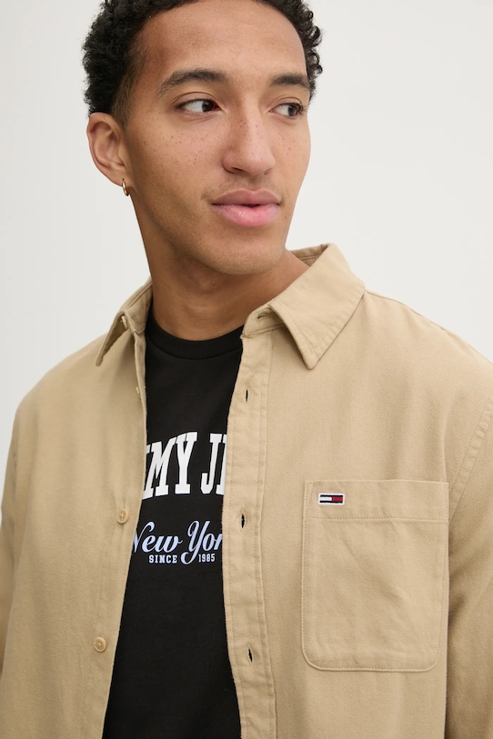 Bavlnená košeľa Tommy Jeans zelená DM0DM20669