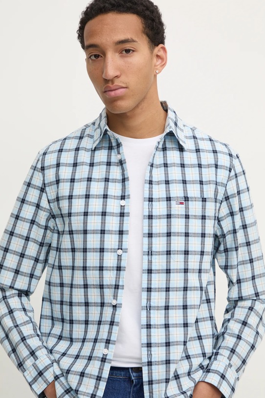 Tommy Jeans koszula bawełniana wzorzyste niebieski DM0DM21115