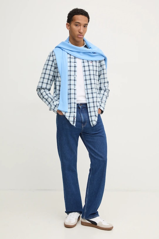 Tommy Jeans cămașă din bumbac DM0DM21115 albastru SS25