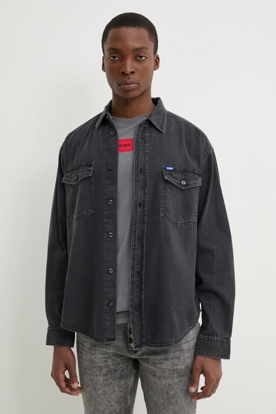 Hugo Blue cămașă din denim gri 50534179
