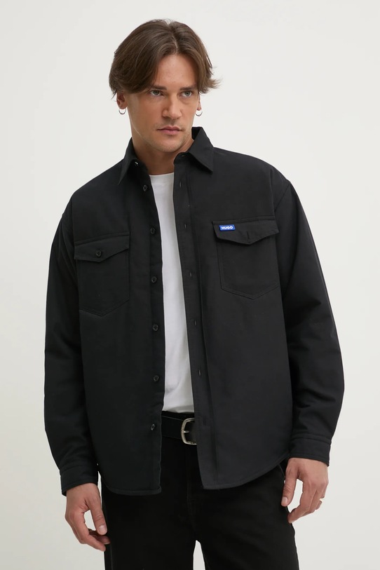 Pamučna jakna Hugo Blue Planet friendly crna 50534191