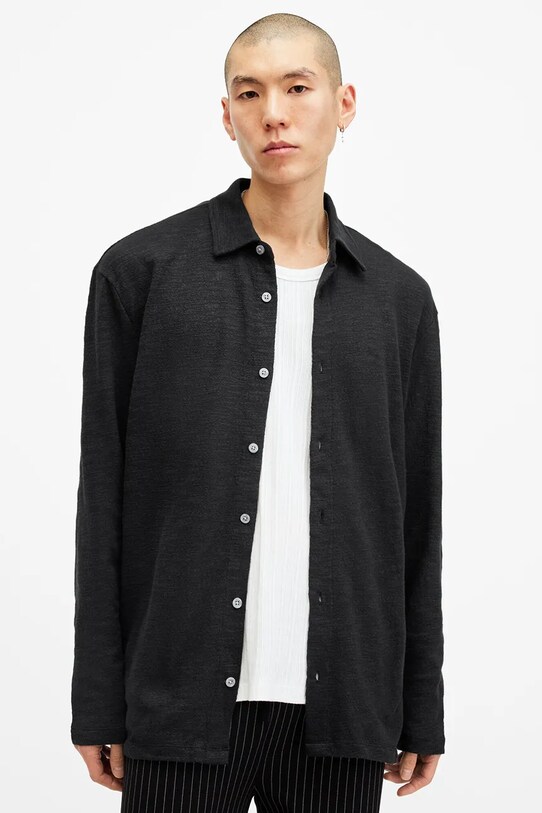 AllSaints camasa din bumbac FOSTER lung negru M004PB