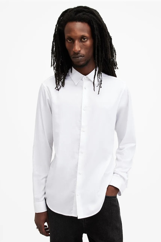 Bavlnená košeľa AllSaints ECHO slim biela M089SB