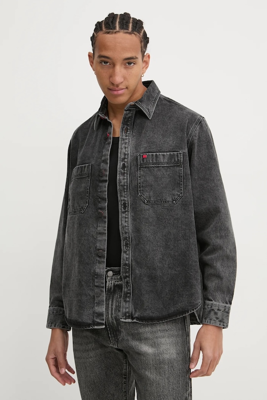 Džínová košile HUGO riflovina šedá 50534220