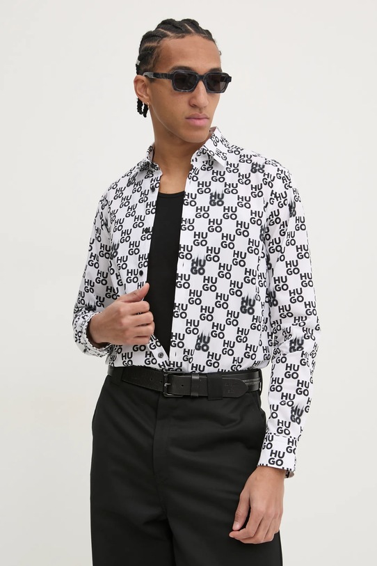 Bavlněná košile HUGO slim bílá 50534257