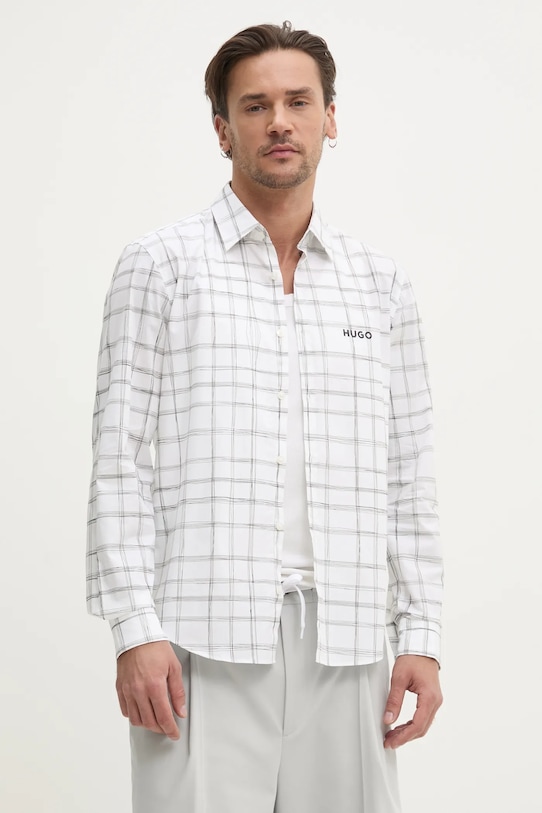 HUGO camicia in cotone a quadri bianco 50534286