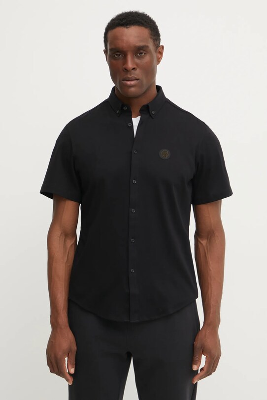 Bombažna srajca BOSS Green Brez vzorca črna 50533149