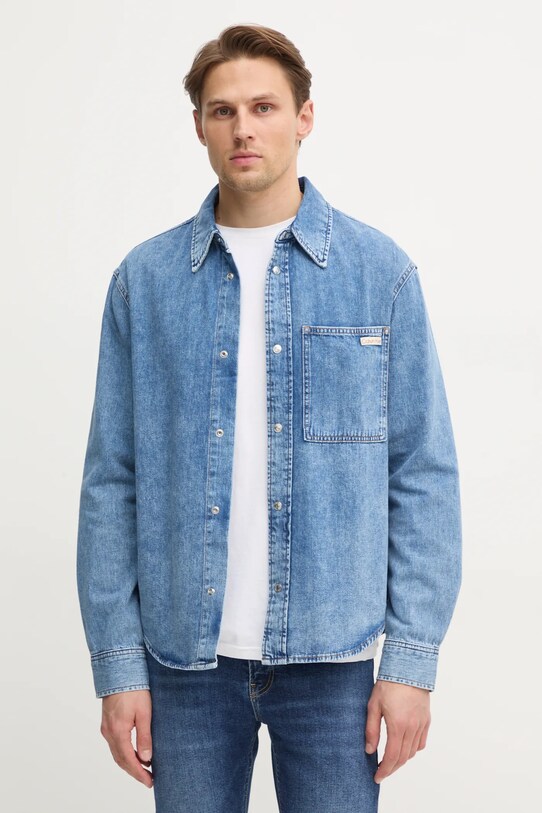 Rifľová košeľa Calvin Klein Jeans jednofarebný modrá J30J326561