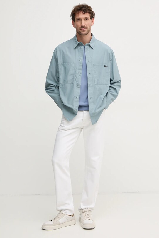 Bavlnená košeľa Calvin Klein Jeans J30J326721 modrá SS25