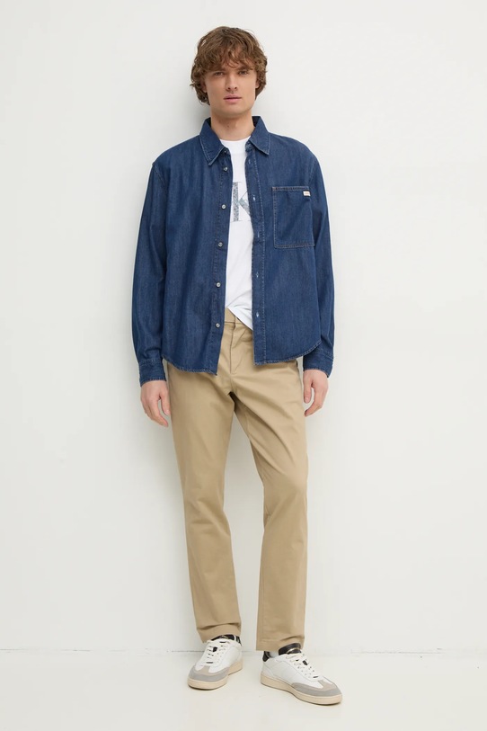 Džínová košile Calvin Klein Jeans J30J327022 modrá SS25