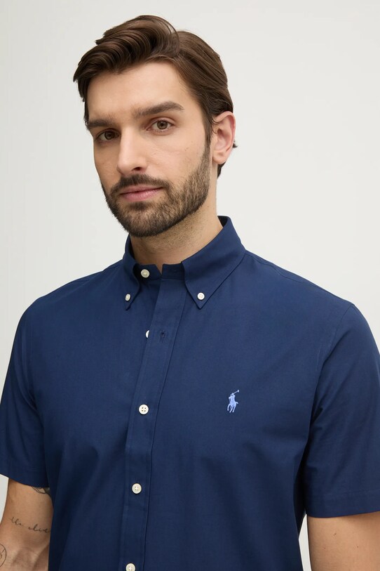 Βαμβακερό πουκάμισο Polo Ralph Lauren σκούρο μπλε 710945315
