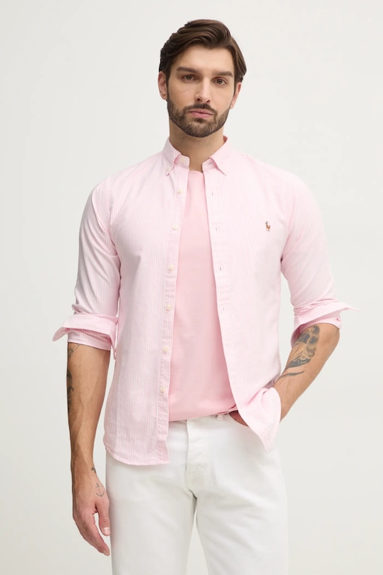 Хлопковая рубашка Polo Ralph Lauren узор розовый 710953710