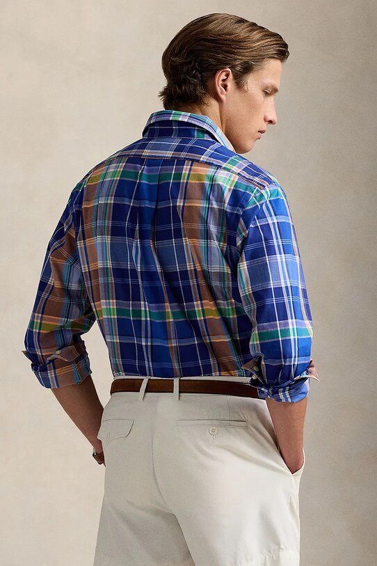 Хлопковая рубашка Polo Ralph Lauren 710960639 голубой SS25