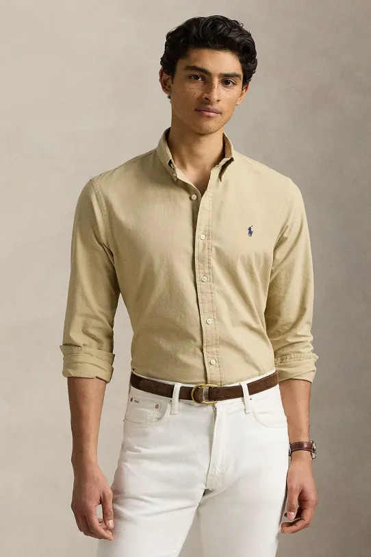 Bavlnená košeľa Polo Ralph Lauren slim béžová 710960643