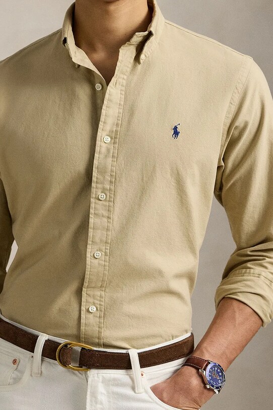 Bavlněná košile Polo Ralph Lauren béžová 710960643