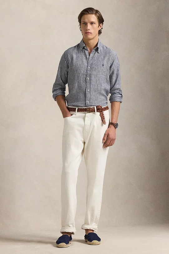 Oblečenie Ľanová košeľa Polo Ralph Lauren 710961264 tmavomodrá