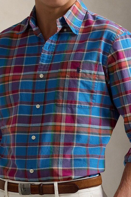 Хлопковая рубашка Polo Ralph Lauren голубой 710961339