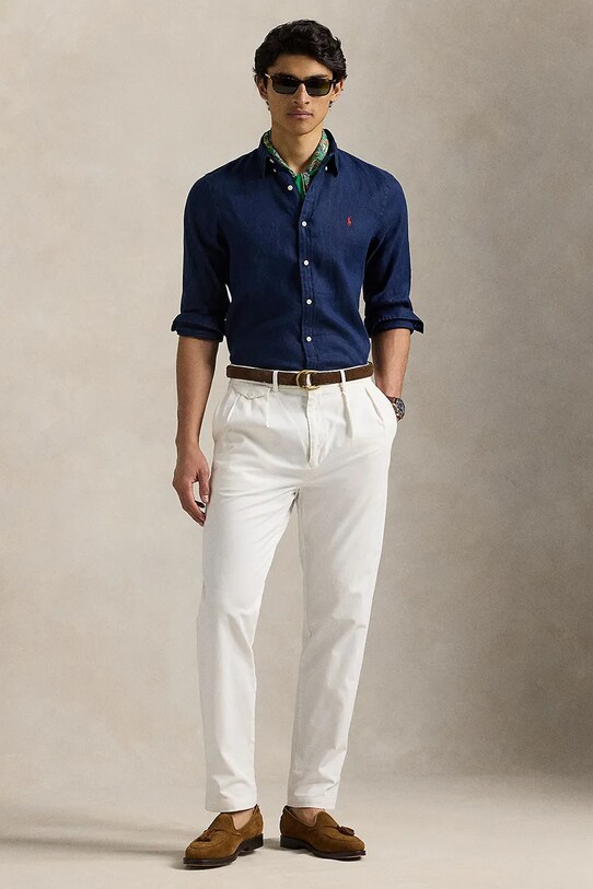 Oblečenie Ľanová košeľa Polo Ralph Lauren 710966295 tmavomodrá