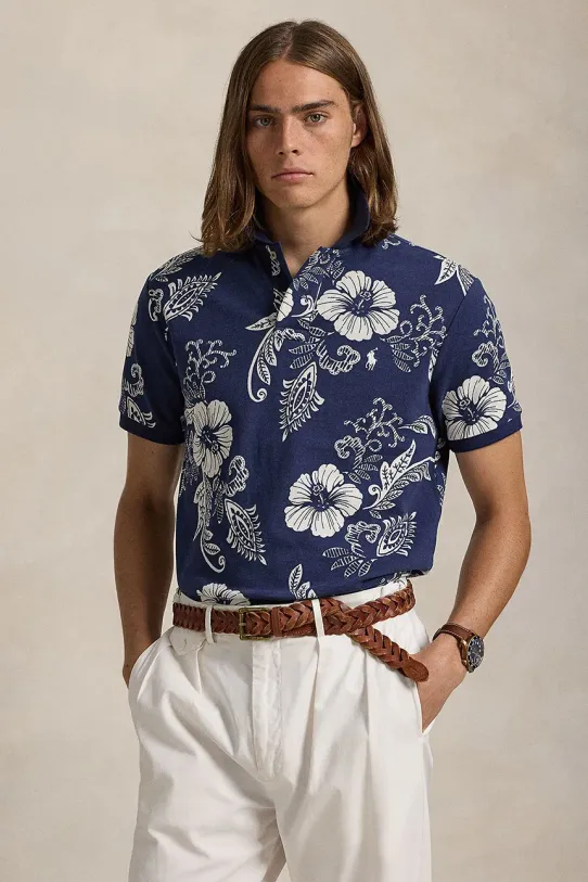 Bombažen polo Polo Ralph Lauren Vzorčasti črna 710956684