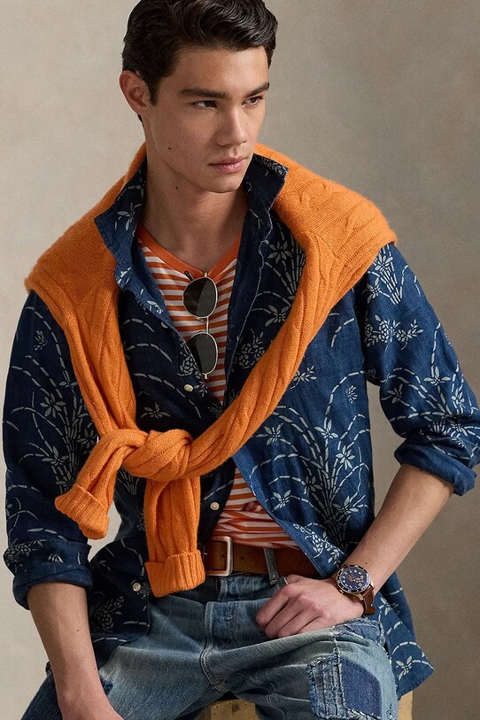 Льняная рубашка Polo Ralph Lauren голубой 710957840