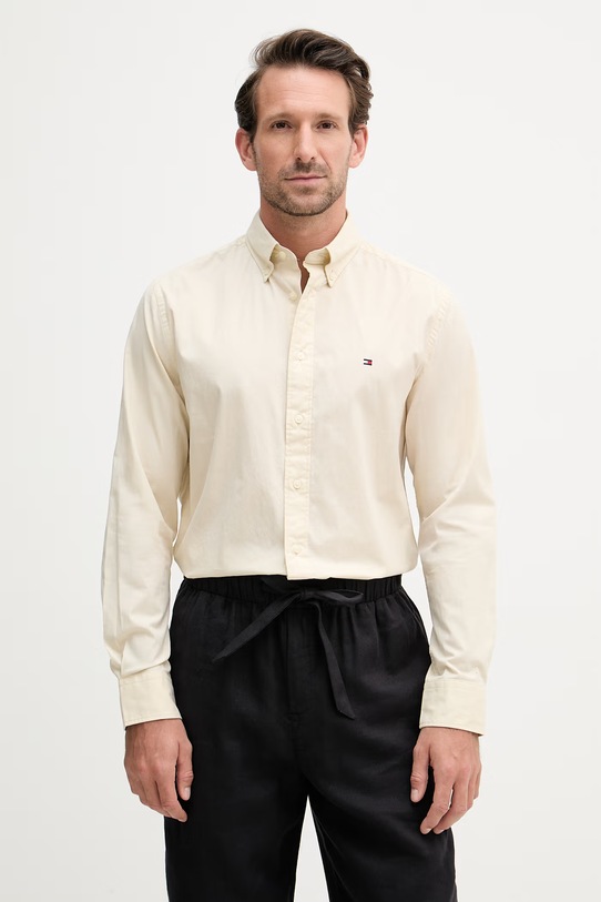 Tommy Hilfiger Cămașă bărbătească din bumbac bej MW0MW37550
