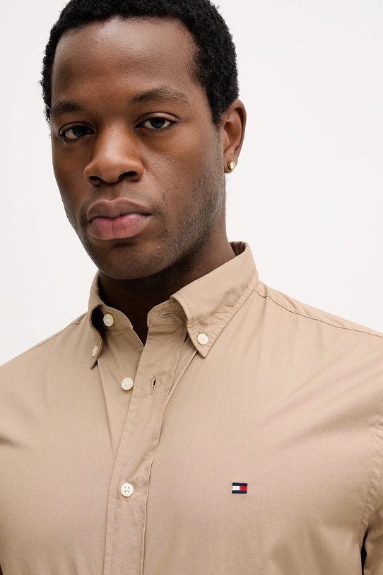 Хлопковая рубашка Tommy Hilfiger бежевый MW0MW37550