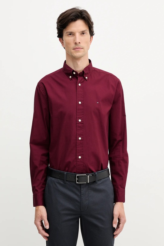 Tommy Hilfiger camicia in cotone semplice granata MW0MW37550