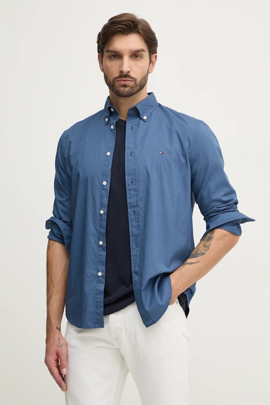 Хлопковая рубашка Tommy Hilfiger casual голубой MW0MW37550