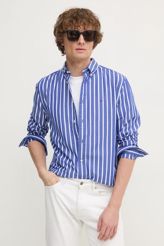 Bavlněná košile Tommy Hilfiger regular námořnická modř MW0MW37556