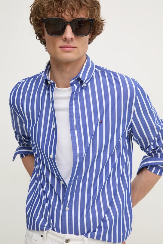 Bavlněná košile Tommy Hilfiger námořnická modř MW0MW37556