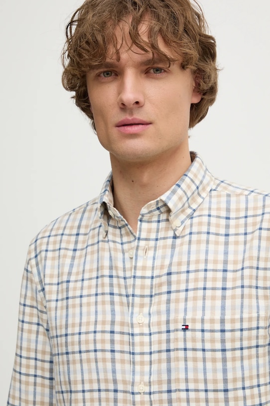 Tommy Hilfiger koszula z domieszką lnu beżowy MW0MW37573