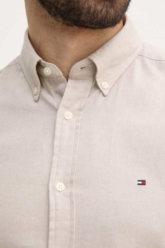 Tommy Hilfiger koszula z domieszką lnu MW0MW37574 beżowy SS25