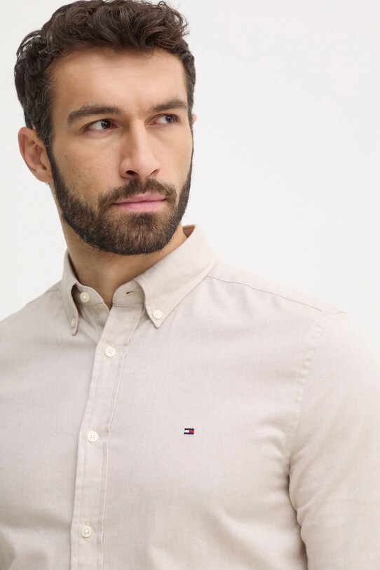 Tommy Hilfiger koszula z domieszką lnu MW0MW37574 beżowy