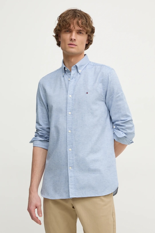 Сорочка з домішкою льону Tommy Hilfiger casual блакитний MW0MW37574