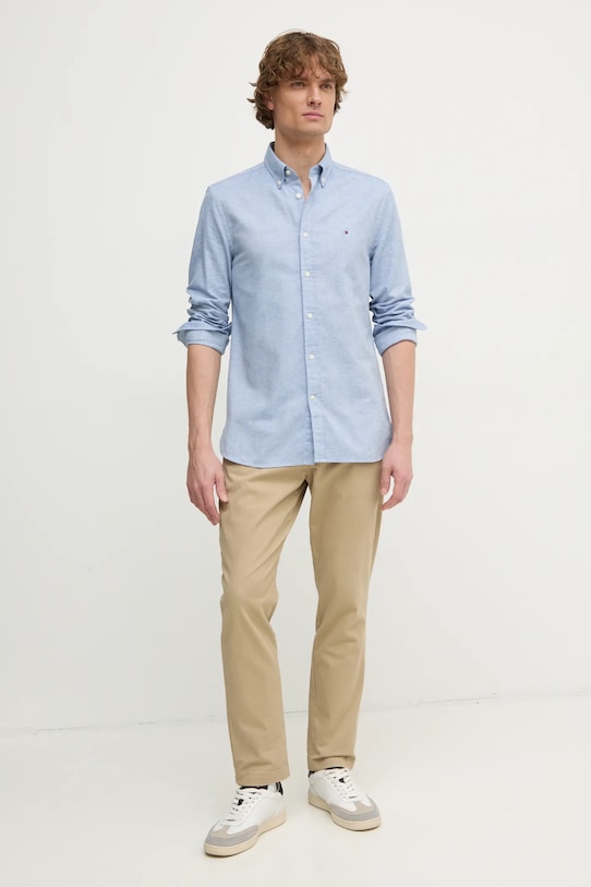 Сорочка з домішкою льону Tommy Hilfiger MW0MW37574 блакитний SS25