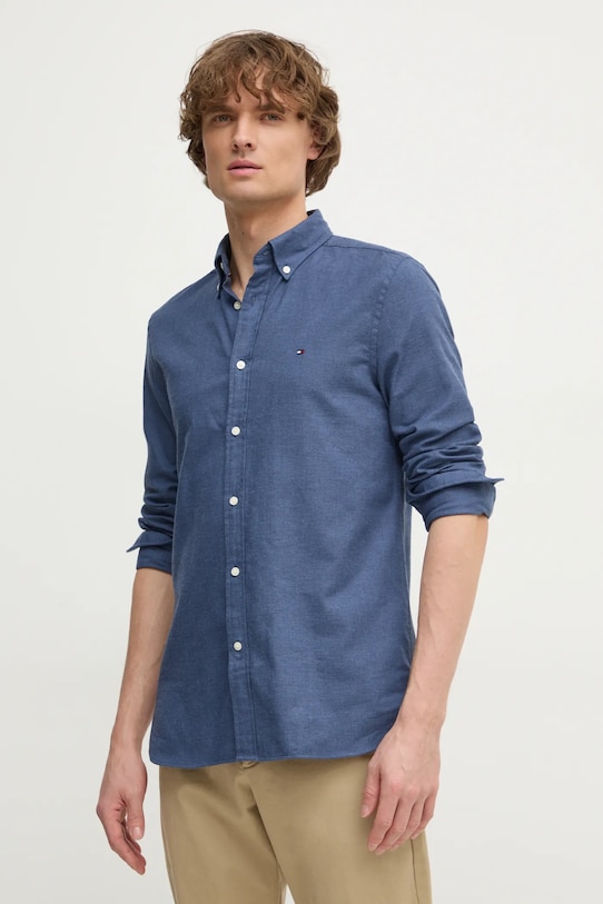Рубашка с примесью льна Tommy Hilfiger casual голубой MW0MW37574