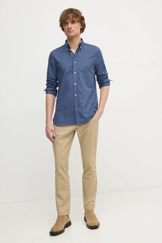 Košeľa s prímesou ľanu Tommy Hilfiger MW0MW37574 modrá SS25