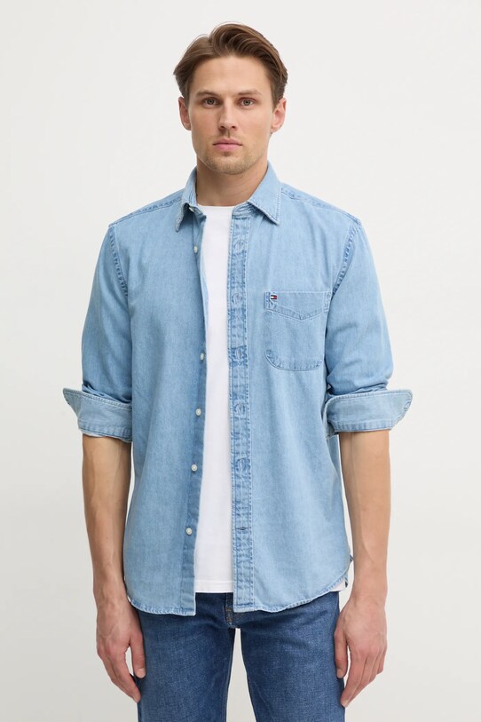Tommy Hilfiger cămașă din denim lung albastru MW0MW37581