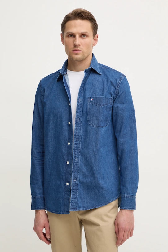 Tommy Hilfiger cămașă din denim lung albastru MW0MW37581