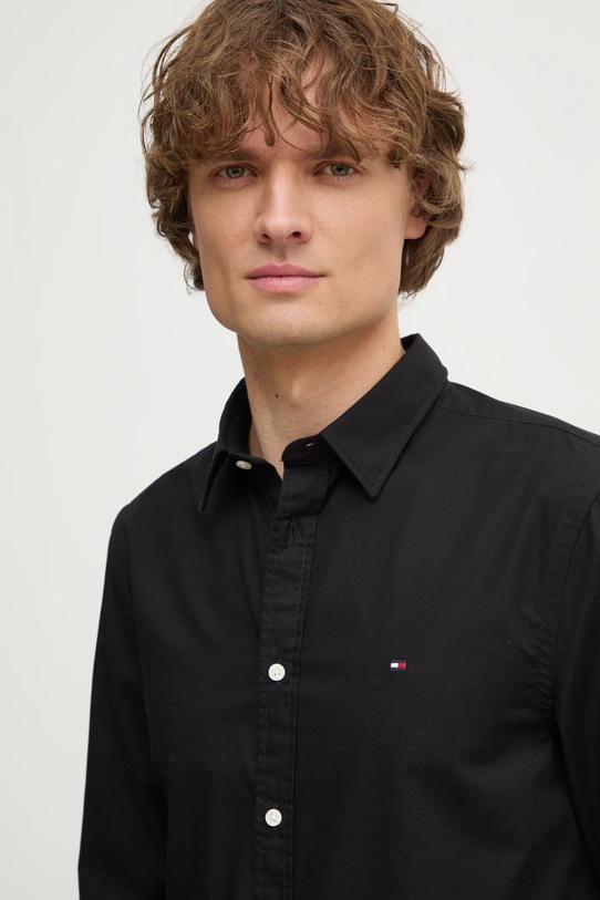 Βαμβακερό πουκάμισο Tommy Hilfiger μαύρο MW0MW38137