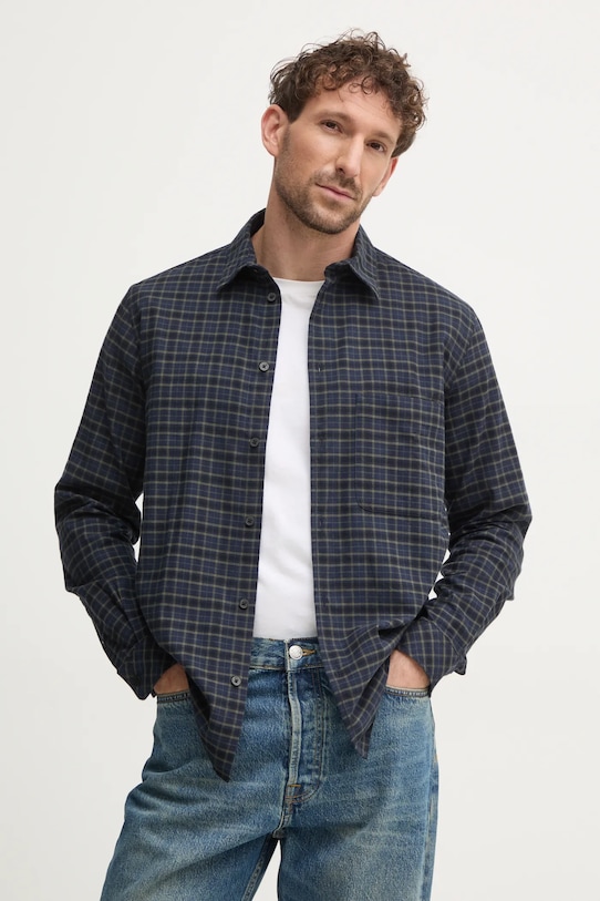 Bavlnená košeľa Samsoe Samsoe káro tmavomodrá M24400039