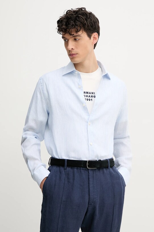 Paul&Shark cămașă de in lung albastru 25413010CF